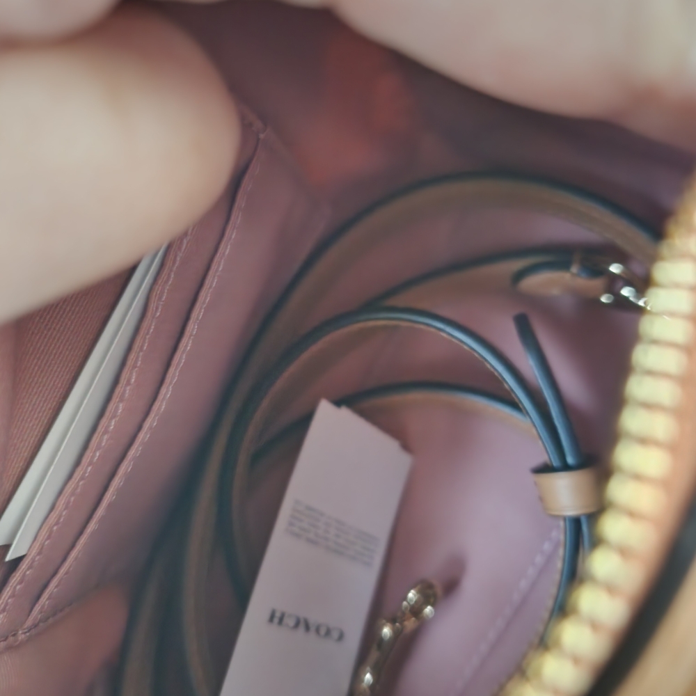 Coach Powder  Pink Signature Mini Satchel with Tan Handles & Gold Hardware Cek79 - Picture 6 of 7
